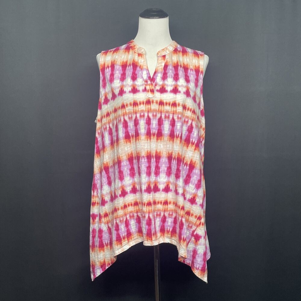Chicos 3 Womens XL Sleeveless Tank Slub V-neck Top Red/Orange Tie Dye Lagenlook - Picture 9 of 11